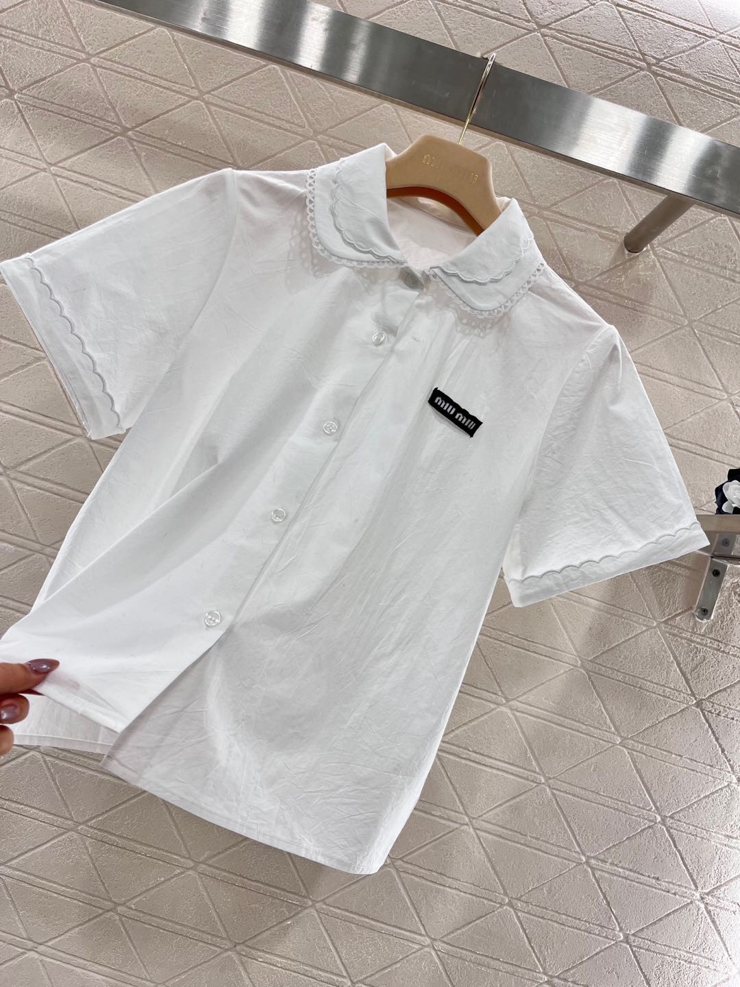 Miu Black Label White Lace Short Sleeve