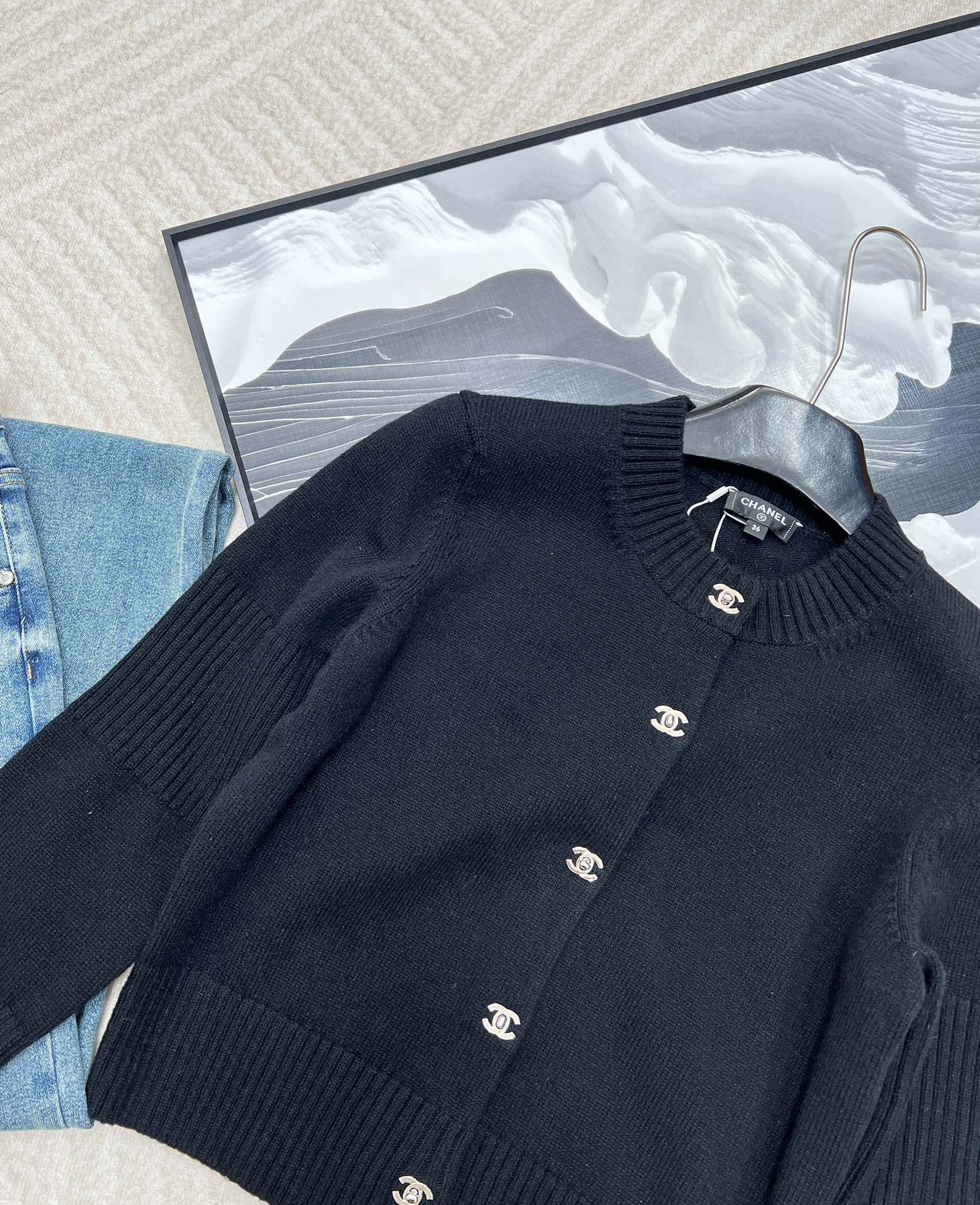 CHNEL Black Double C Button Cashmere Cardigan