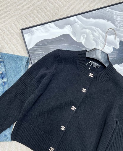 CHNEL Black Double C Button Cashmere Cardigan