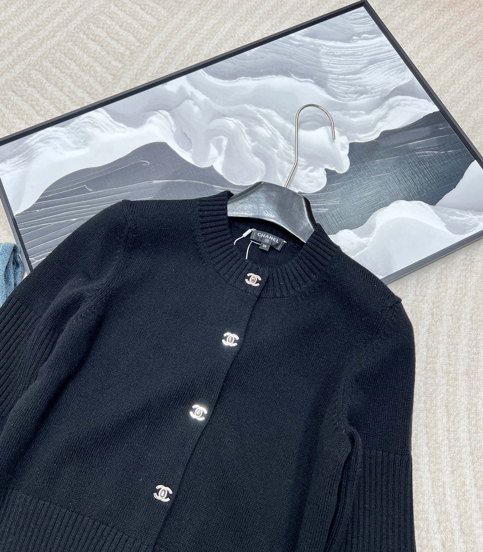 CHNEL Black Double C Button Cashmere Cardigan