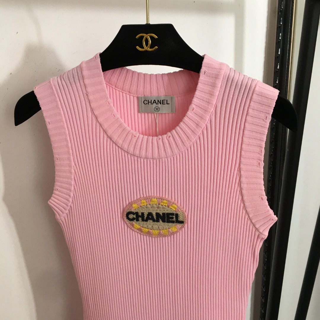 CHANE25SS Embroidered Hip Wrap Knit Vest Dress