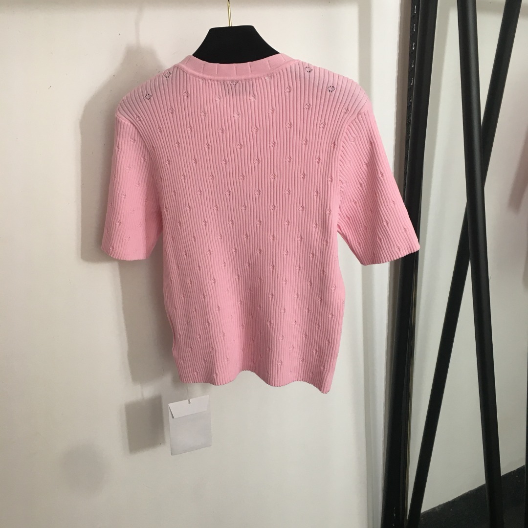 CHANE25SSlogo embroidered hollowed-out short-sleeve sweater