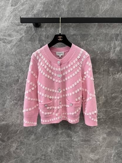 CHANE25SS cashmere pearl jacquard cardigan jacket