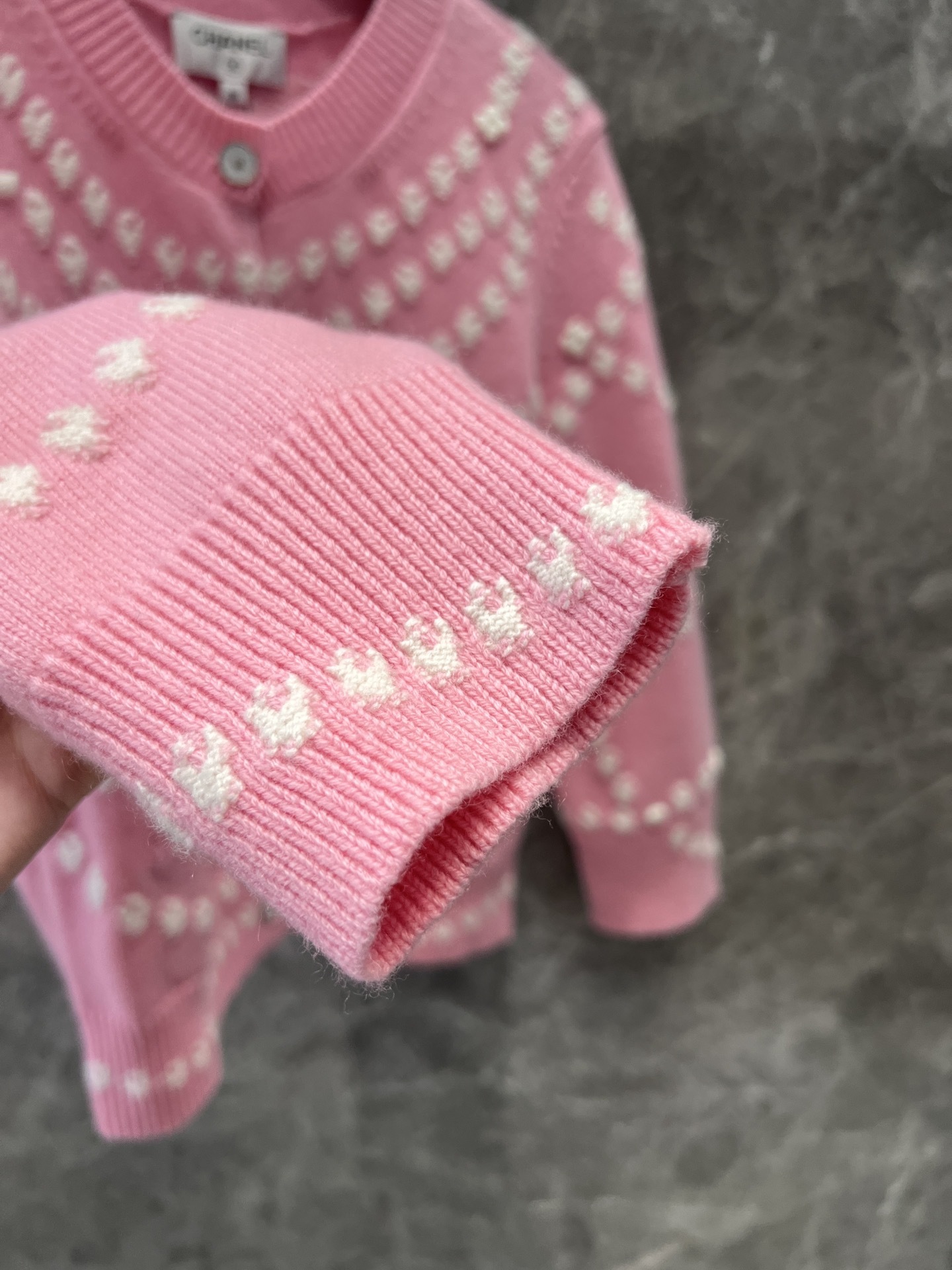 CHANE25SS cashmere pearl jacquard cardigan jacket