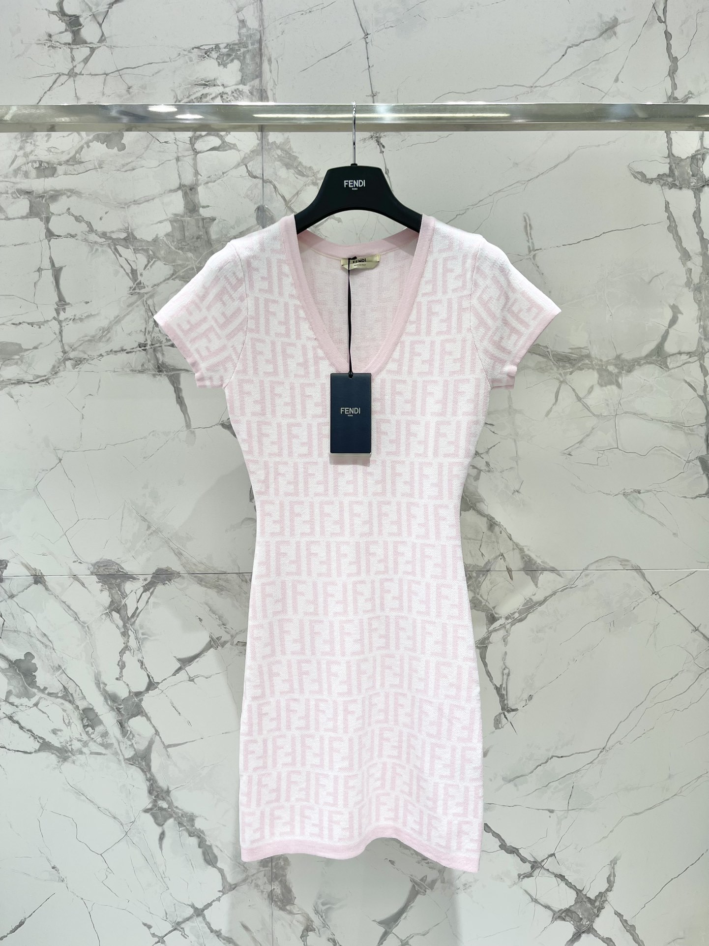 FEND25SS Monogrammed Jacquard V-Neck Dress