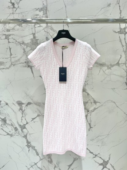 FEND25SS Monogrammed Jacquard V-Neck Dress
