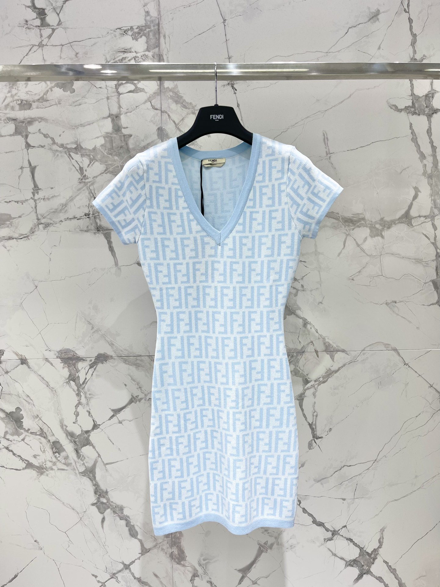 FEND25SS Monogrammed Jacquard V-Neck Dress
