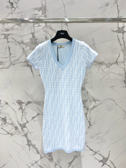 FEND25SS Monogrammed Jacquard V-Neck Dress