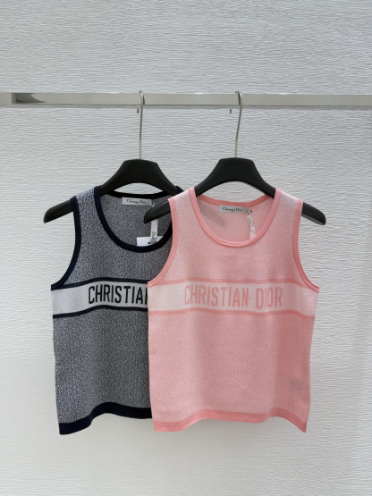 DIO25SS Crew Neck Colour Block Letter Knit Vest