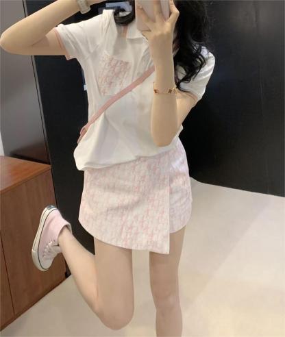 DIO25SS monogrammed polo shirt + washed cotton half skirt
