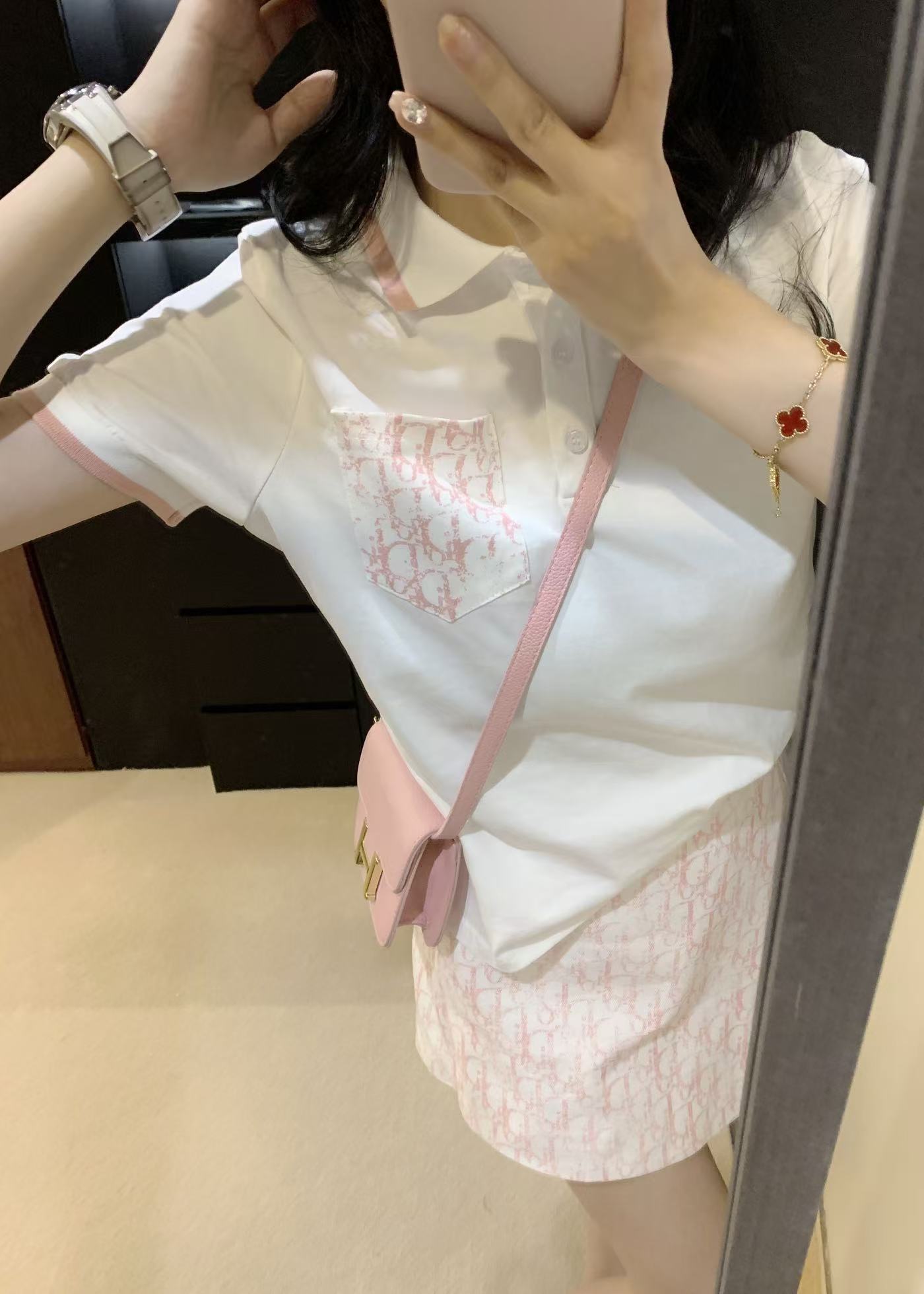 DIO25SS monogrammed polo shirt + washed cotton half skirt