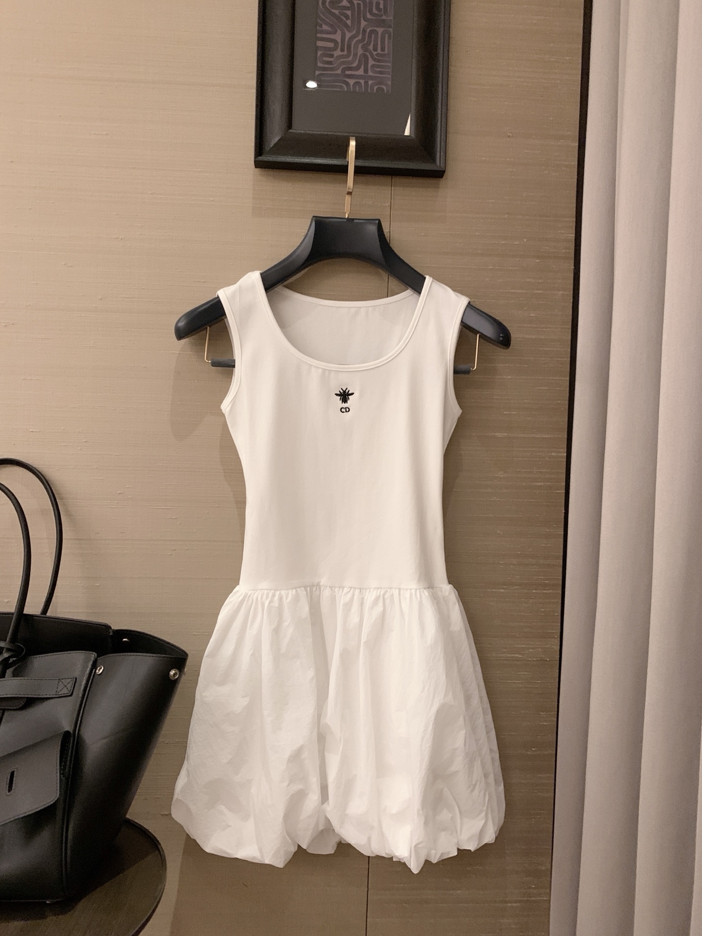 DIO25SS Embroidered Hem Patchwork Puffy Dress