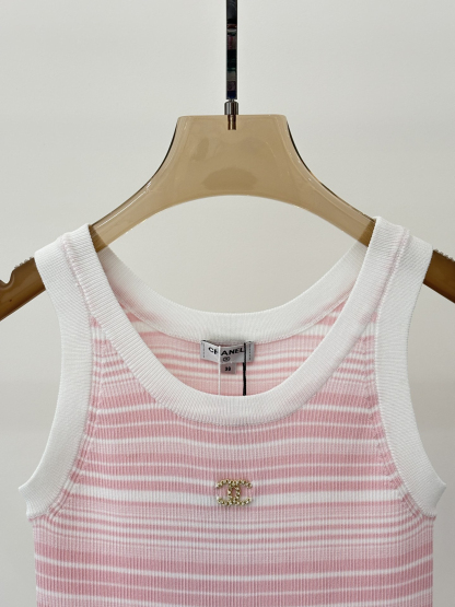 CHANE25SS round neck monogrammed logo tank top