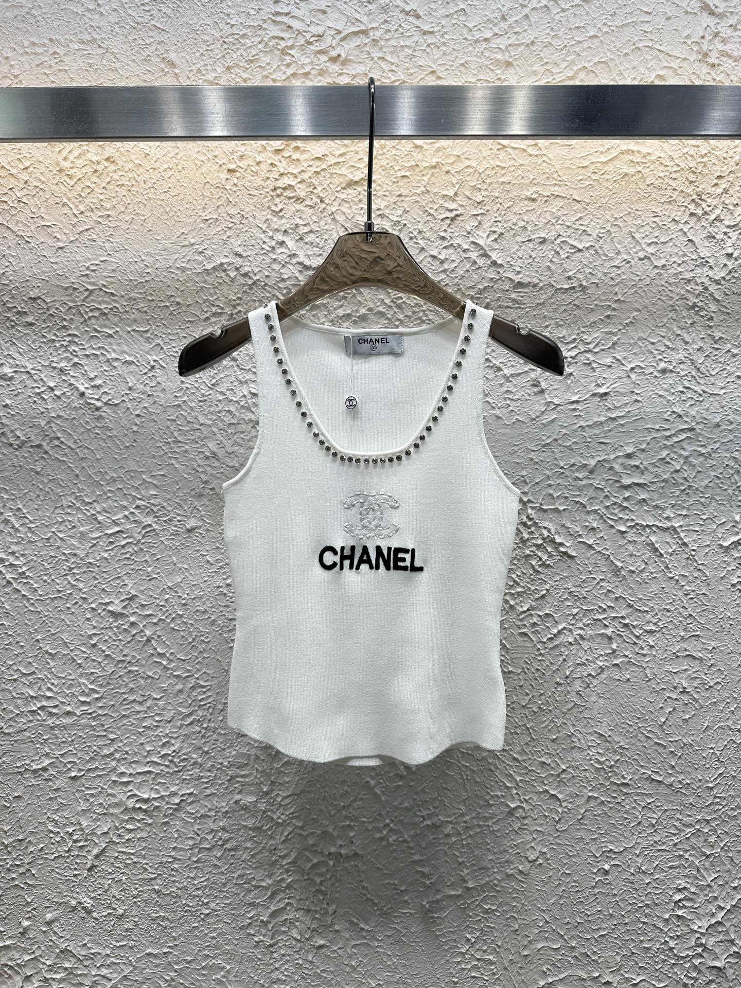 CHANE25SS Heavy Diamante Embroidery Monogram Vest