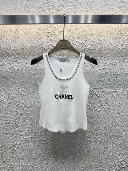 CHANE25SS Heavy Diamante Embroidery Monogram Vest