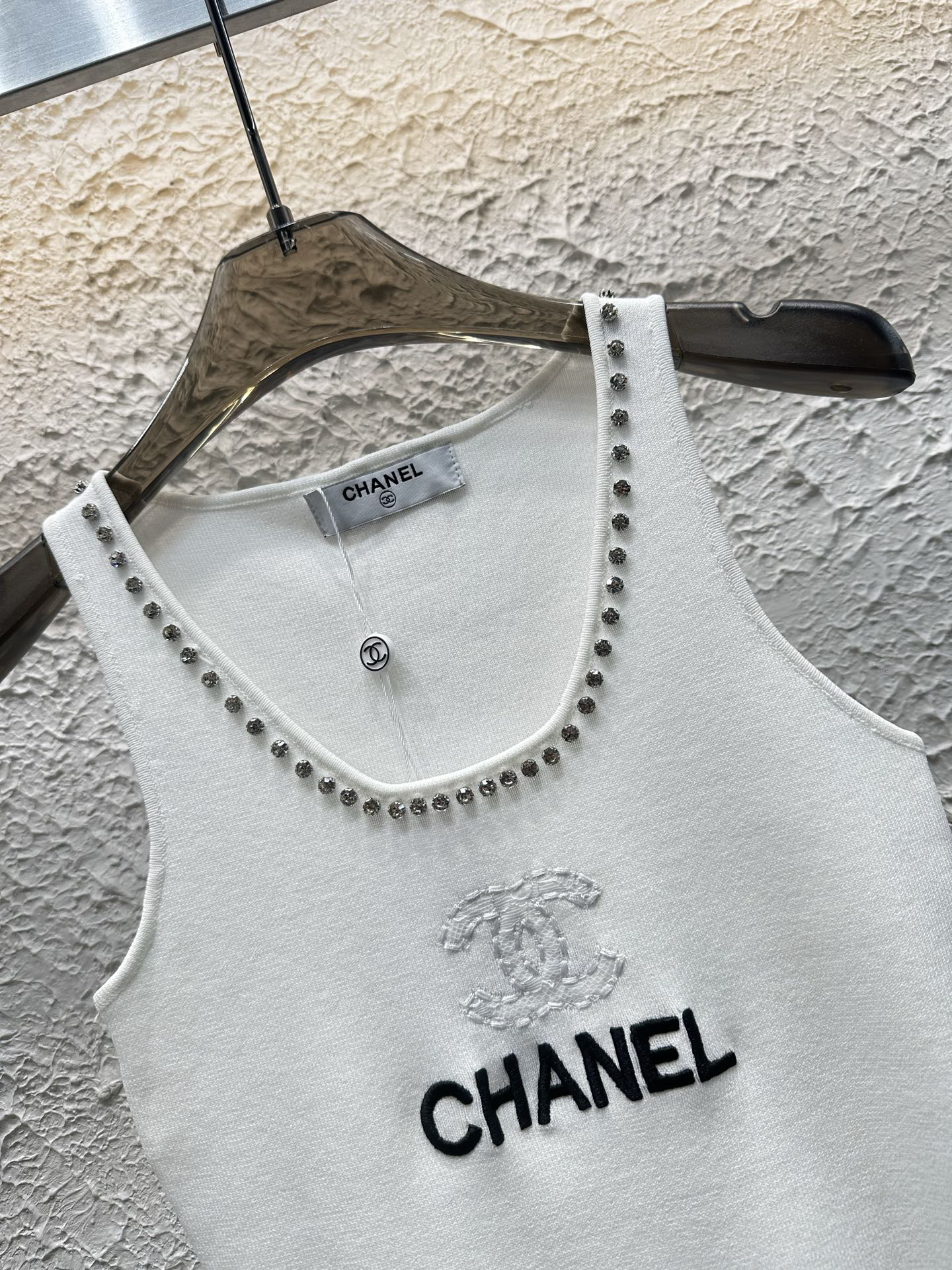 CHANE25SS Heavy Diamante Embroidery Monogram Vest