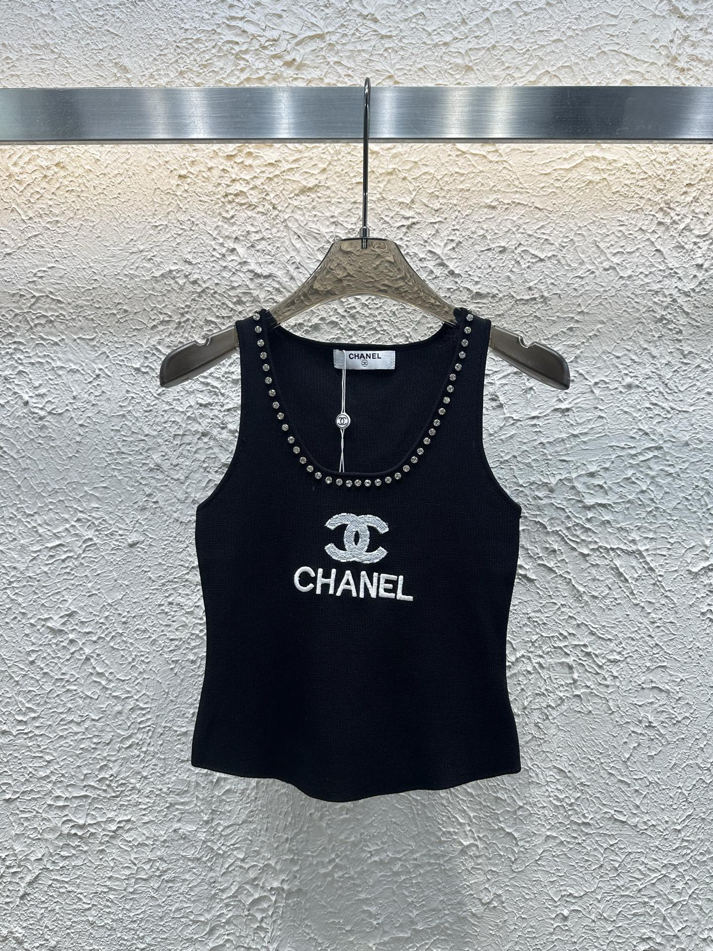 CHANE25SS Heavy Diamante Embroidery Monogram Vest