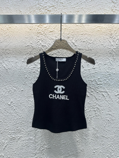 CHANE25SS Heavy Diamante Embroidery Monogram Vest