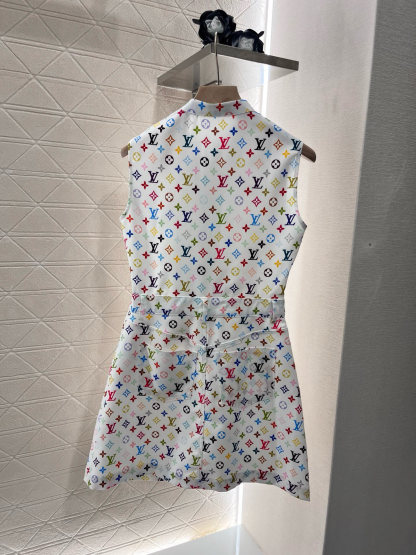 Louis Vuit2025SS Printed Zip Leather Tag Vest Dress