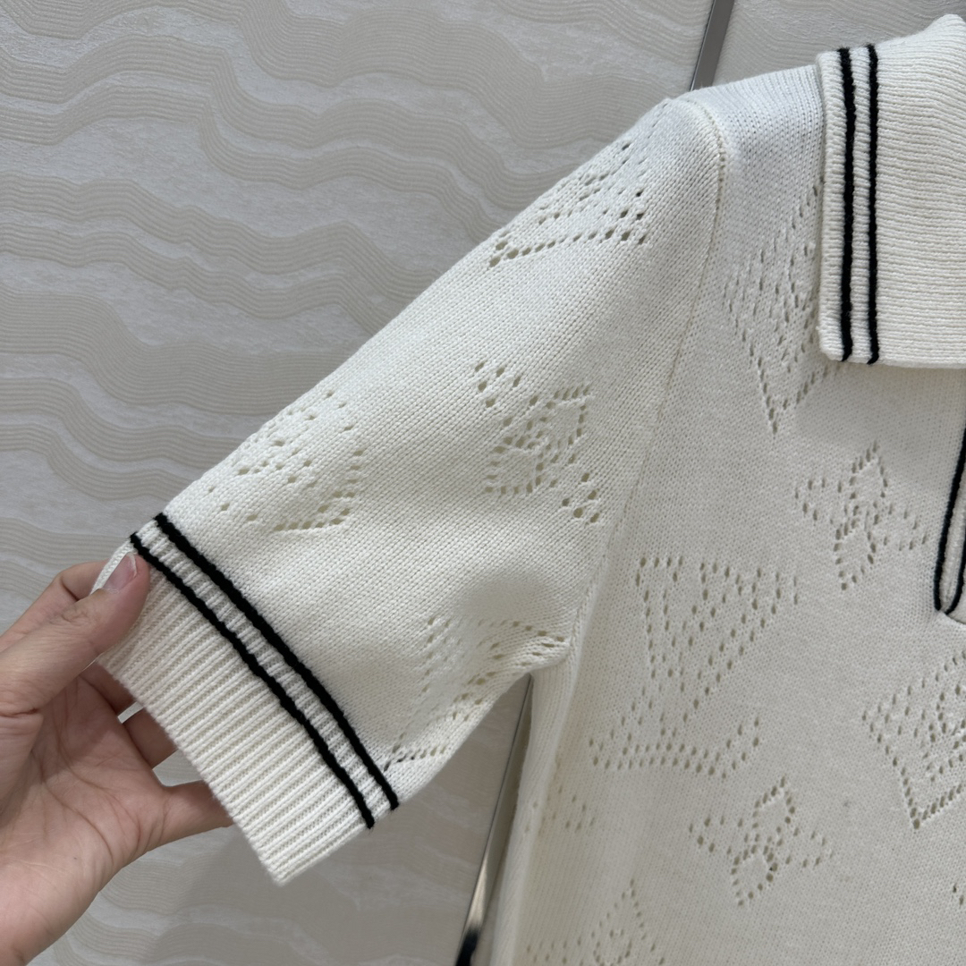 Louis Vuit2025SS College Style Knitted Polo Neck Short Sleeve Dress