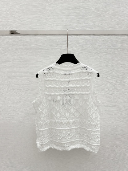 CHANE25SS V-neck crochet knit waistcoat
