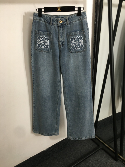LOE25SS Embroidered Slim Fit Denim Trousers