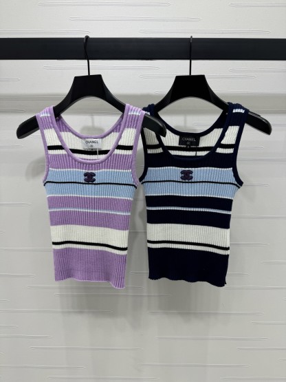 CHANE25SS Striped Knit Vest