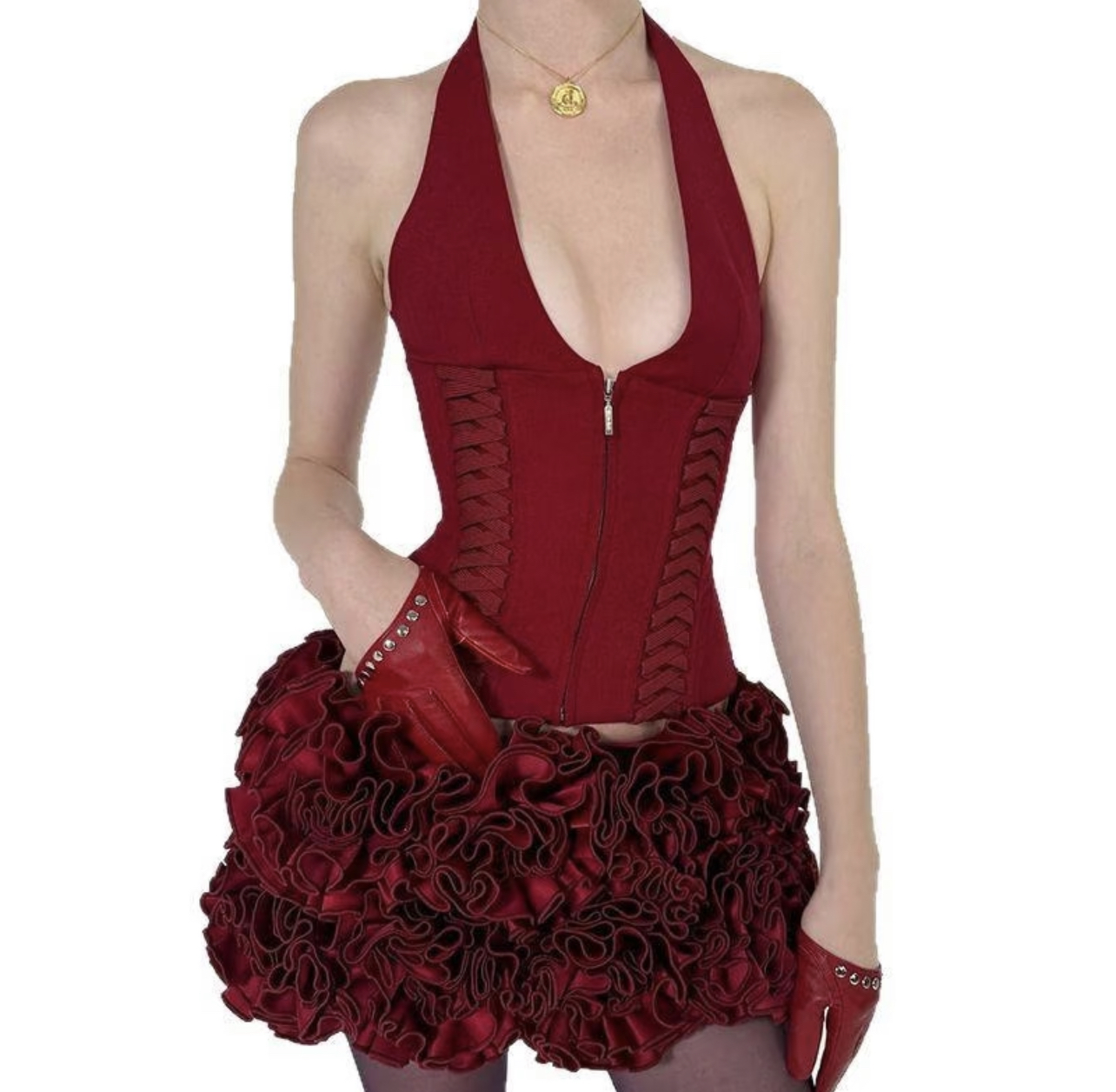 CHANE25SS V-Neck Zipper Fishbone Cami Tank Top Sexy Top