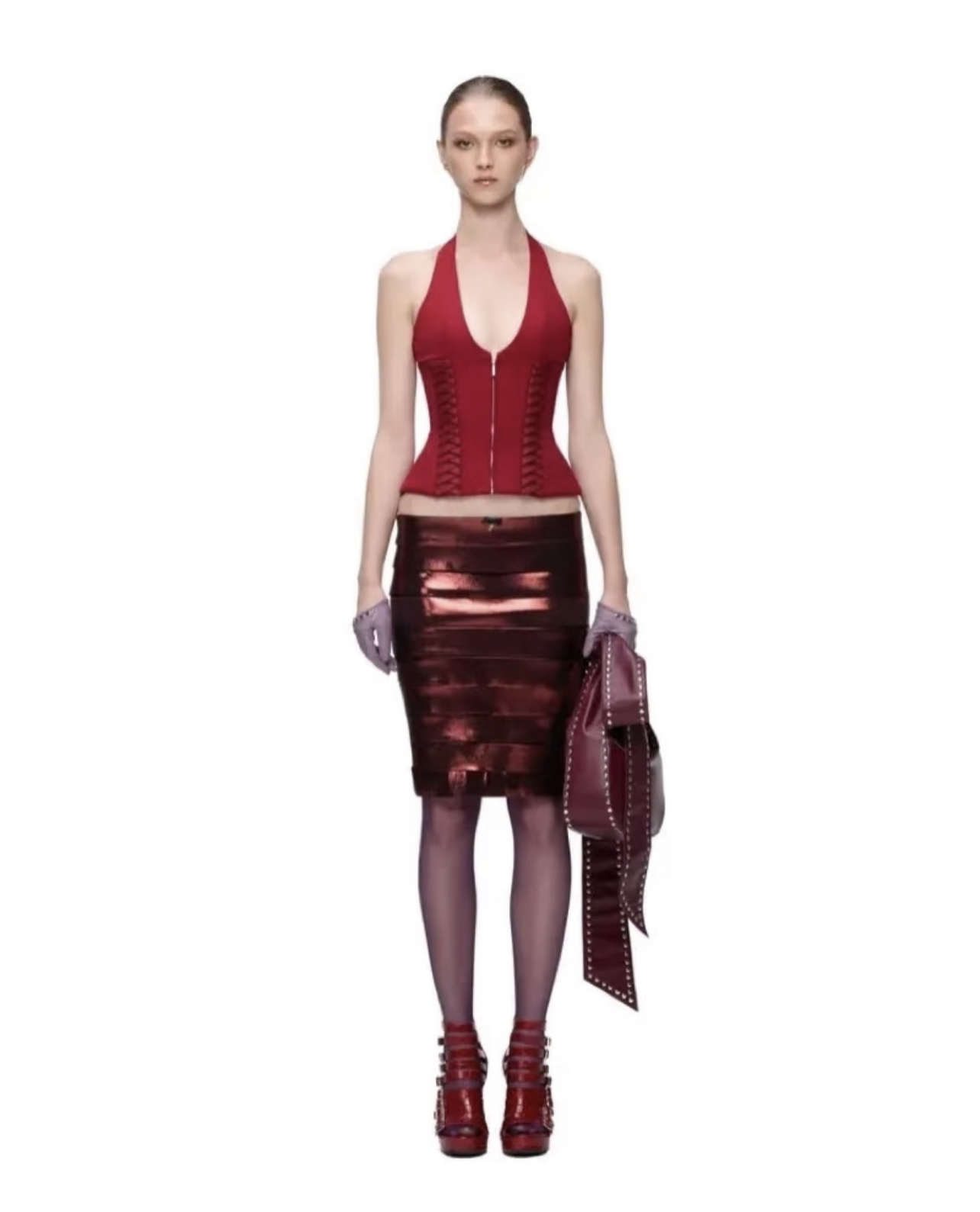 CHANE25SS V-Neck Zipper Fishbone Cami Tank Top Sexy Top