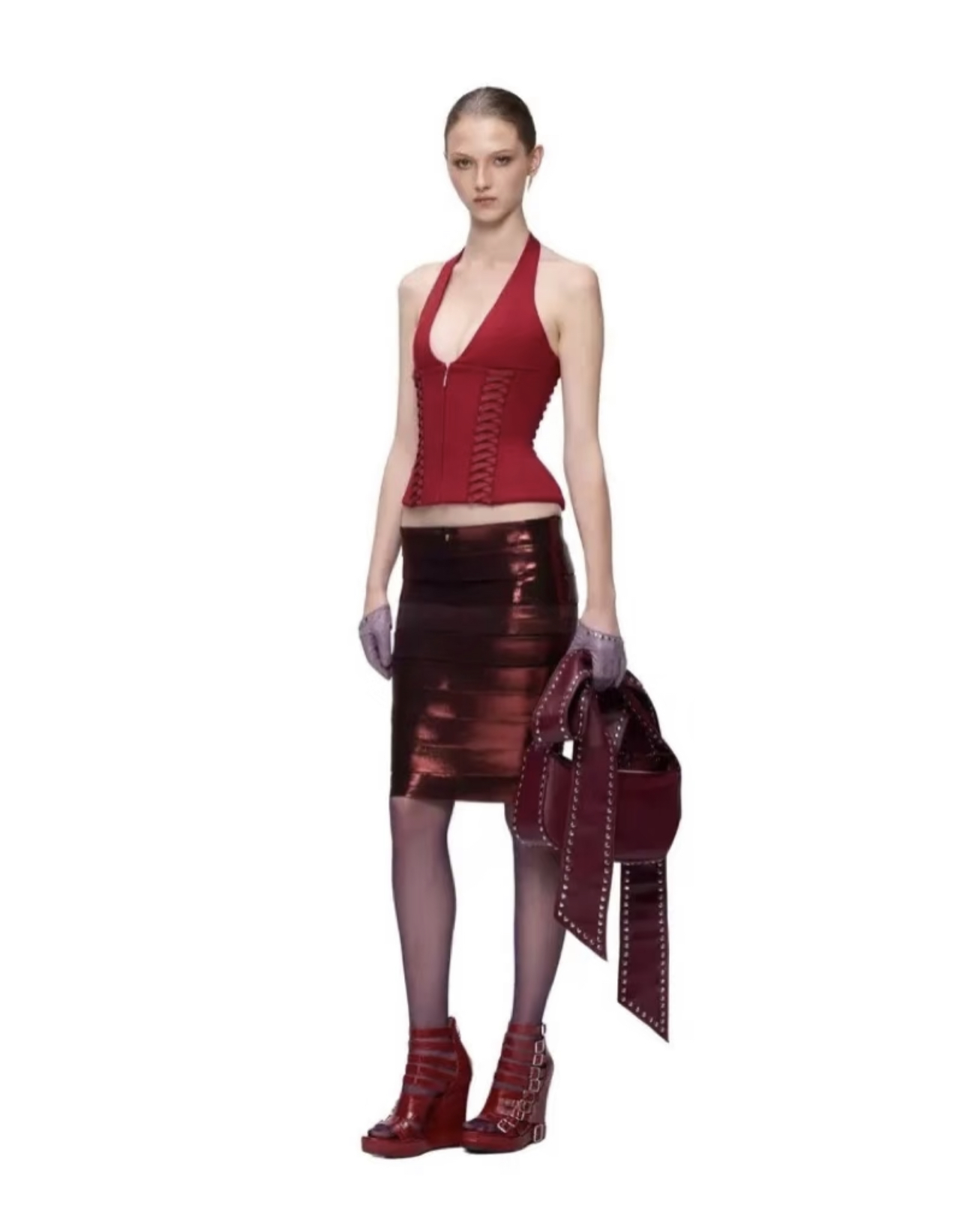 CHANE25SS V-Neck Zipper Fishbone Cami Tank Top Sexy Top