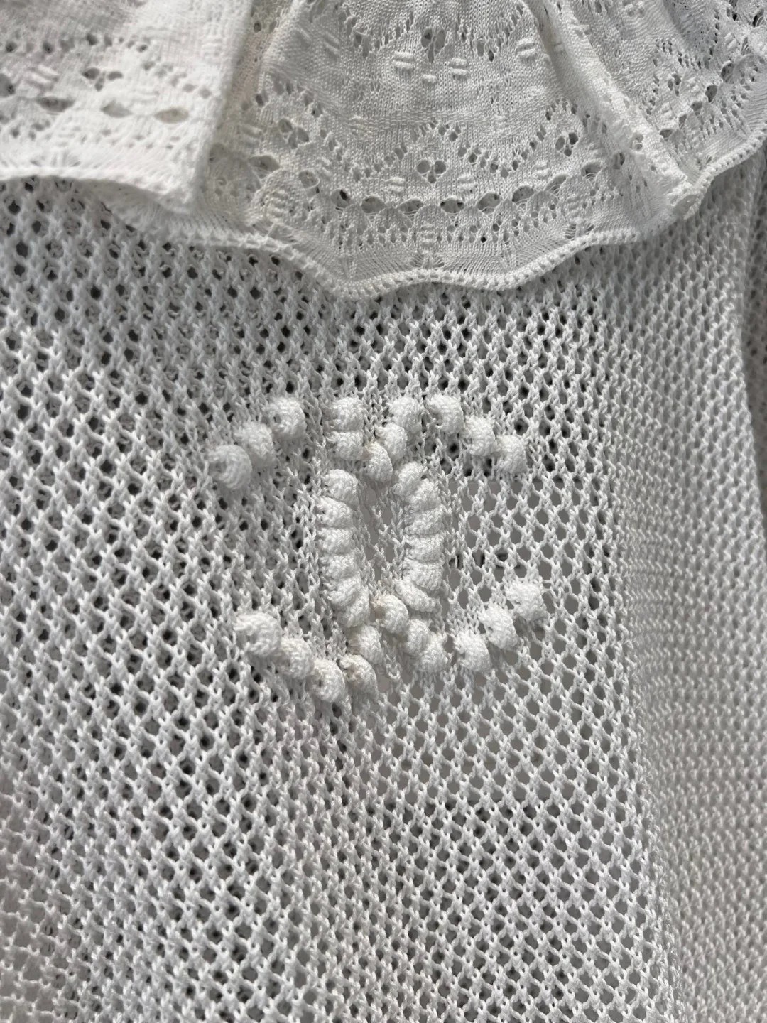 CHANE25SS Cutout Mesh Lace Neck Top