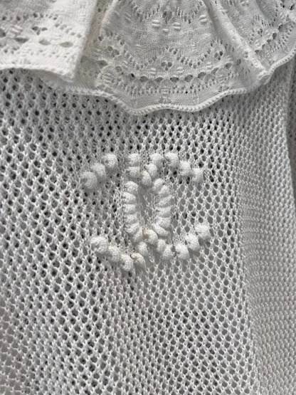 CHANE25SS Cutout Mesh Lace Neck Top