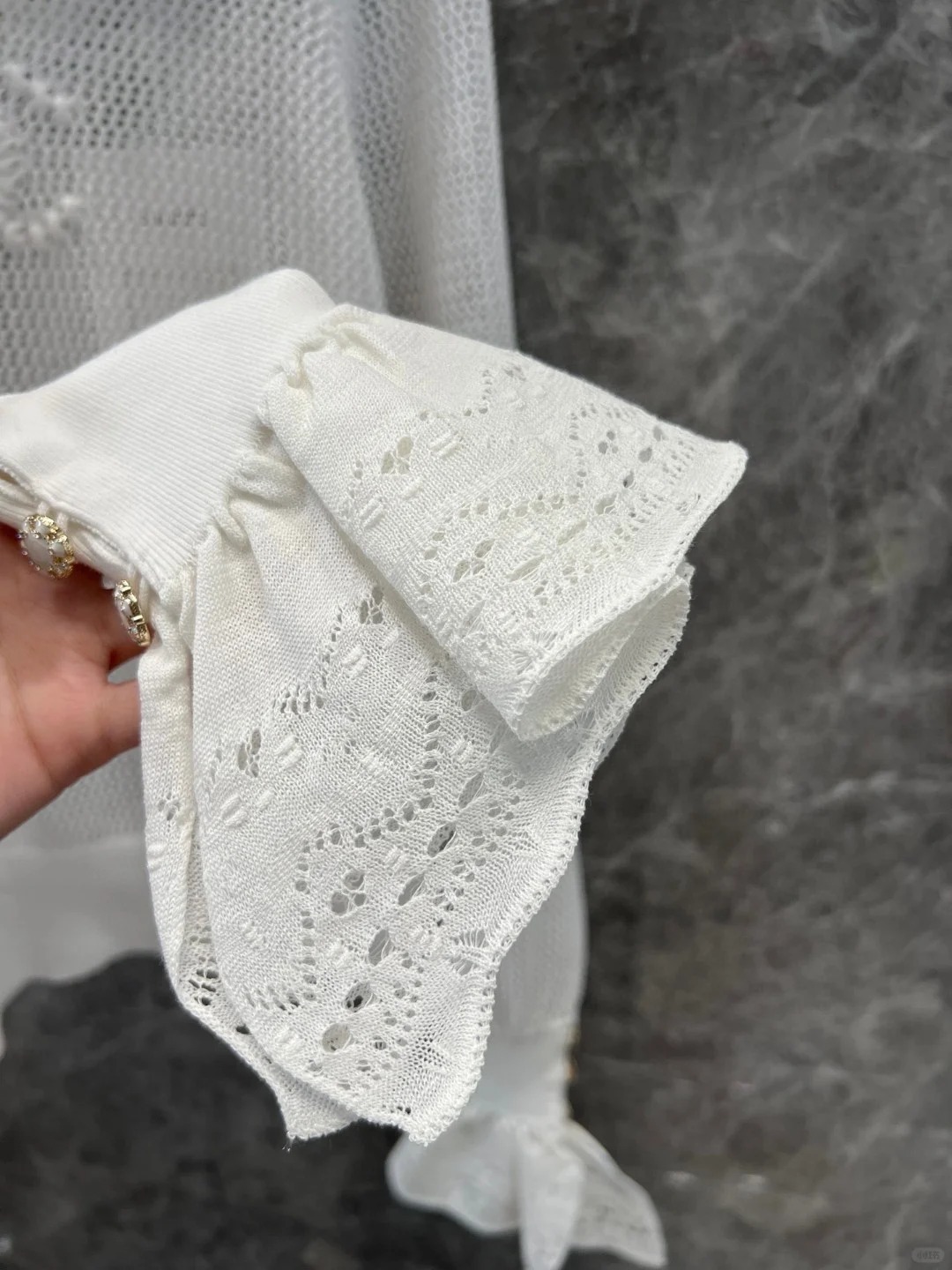 CHANE25SS Cutout Mesh Lace Neck Top