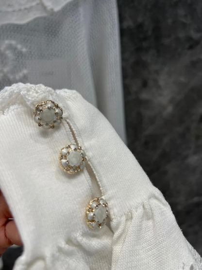 CHANE25SS Cutout Mesh Lace Neck Top