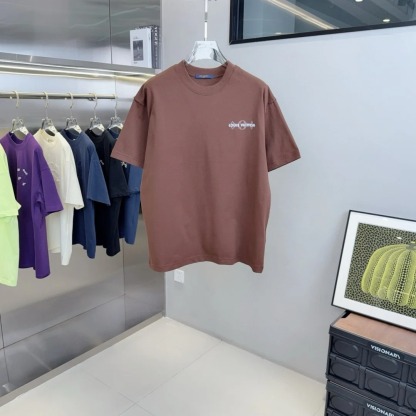 Louis Vuit25SS Printed Leather Label Reverse Sleeve T-Shirt