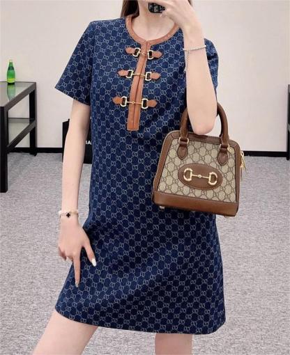 GUCC25SS Classic Double G Old Flower Round Neck Dress