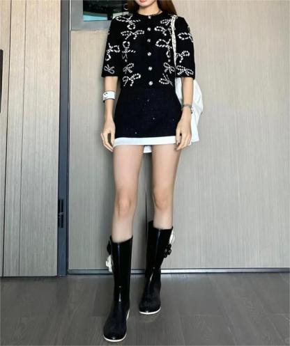 CHANE Floral Cashmere Short Sleeve Cardigan