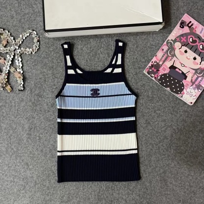 CHANE25SS Striped Knit Vest