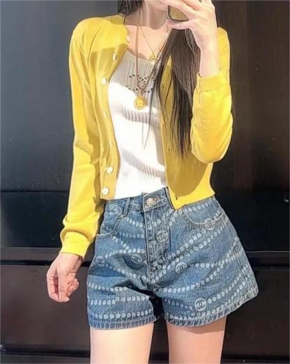 CHAN25SS Printed Denim Shorts