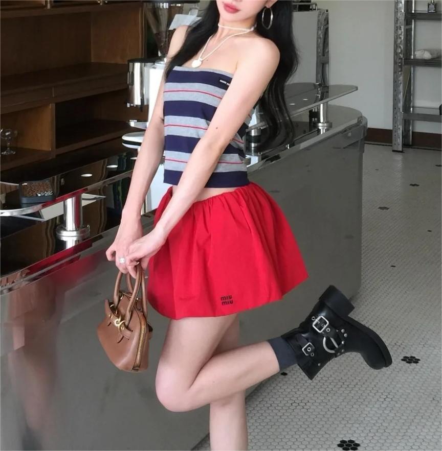 MIU25SS Puffy Tight Waist Ultra Short Half Skirt