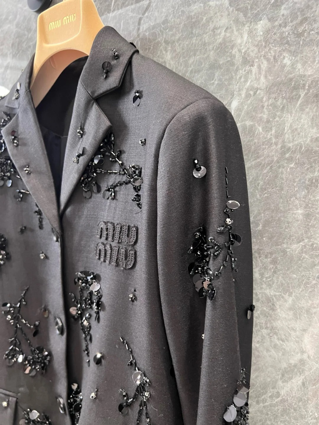 MIU short blazer with handmade shimmering beadwork embroidery