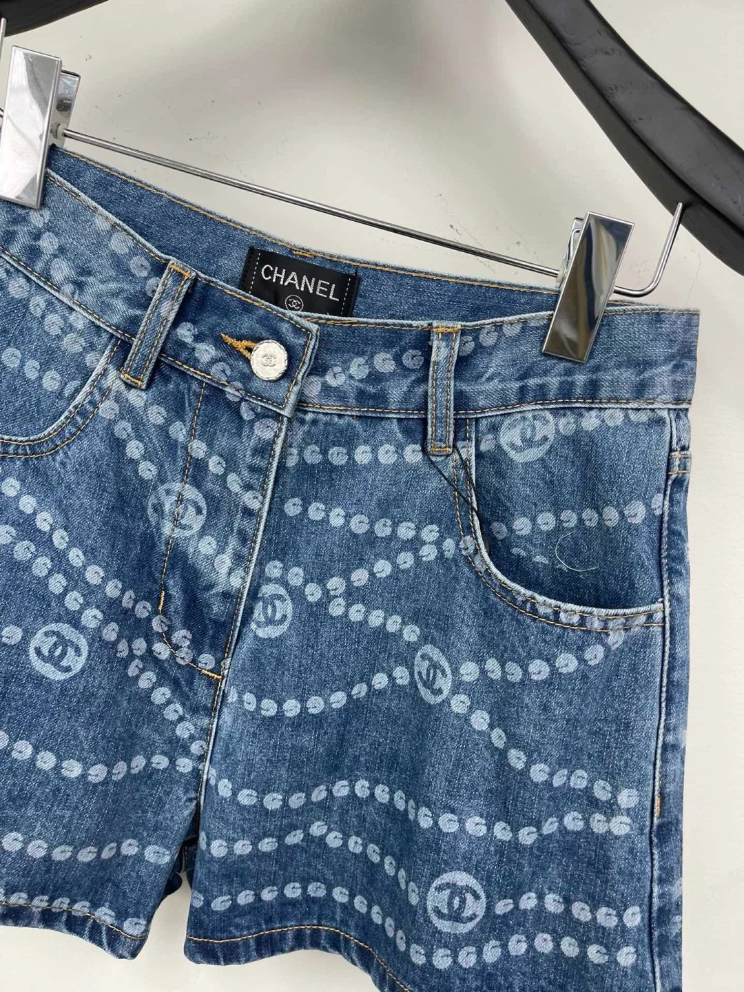 CHAN25SS Printed Denim Shorts