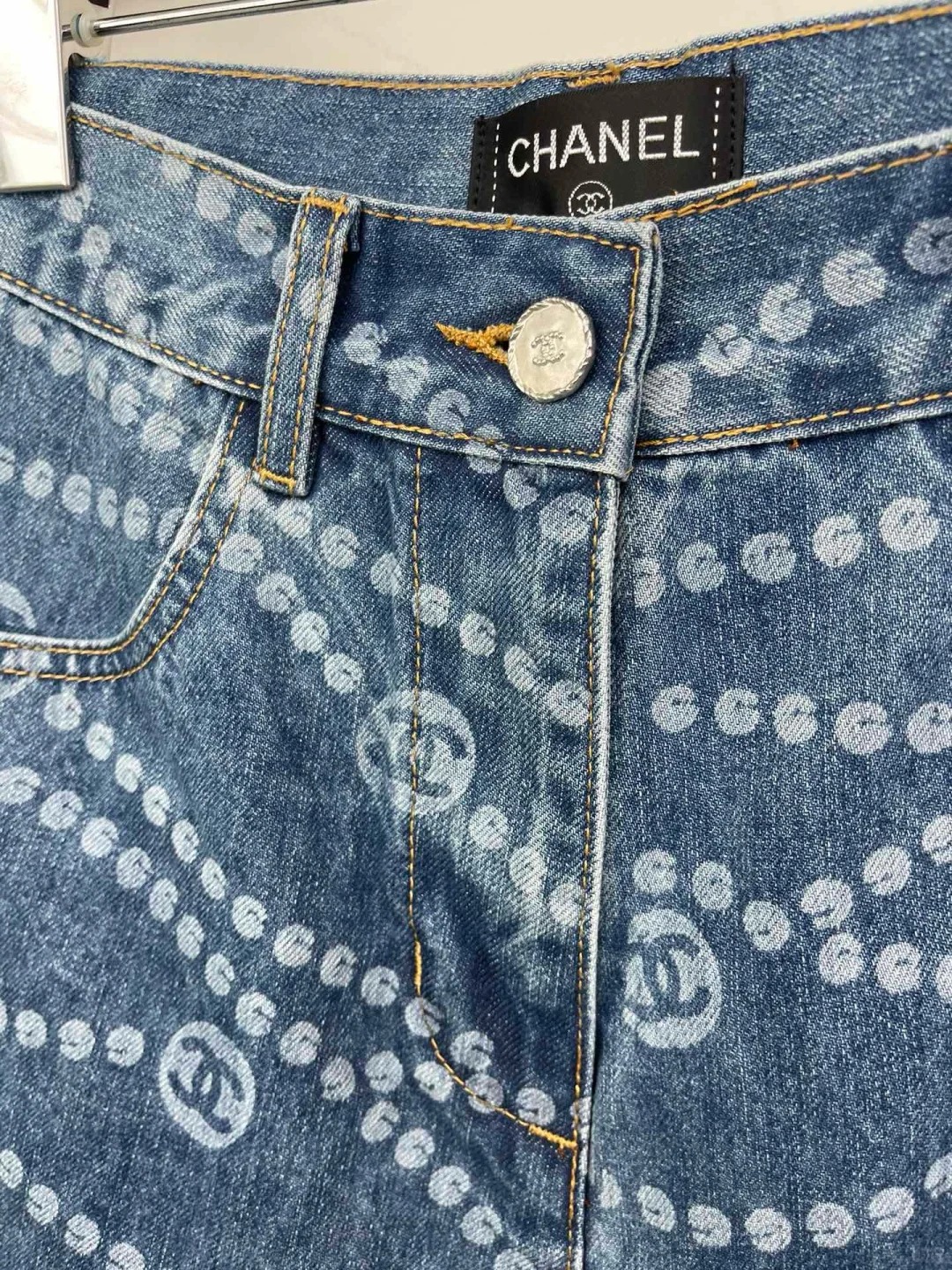 CHAN25SS Printed Denim Shorts