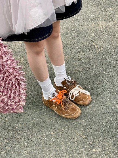 NEW BA x Miu suede sneakers