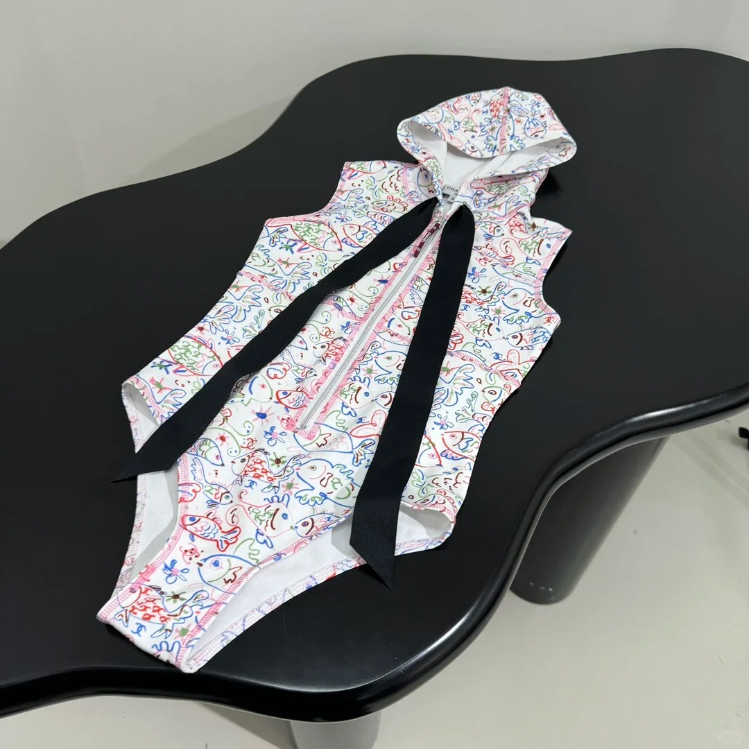 CHANE25SS Graffiti Print Hooded Swimsuit
