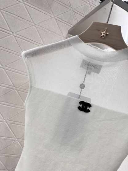 CHNEL25SS Crew Neck Sheer Knit Vest
