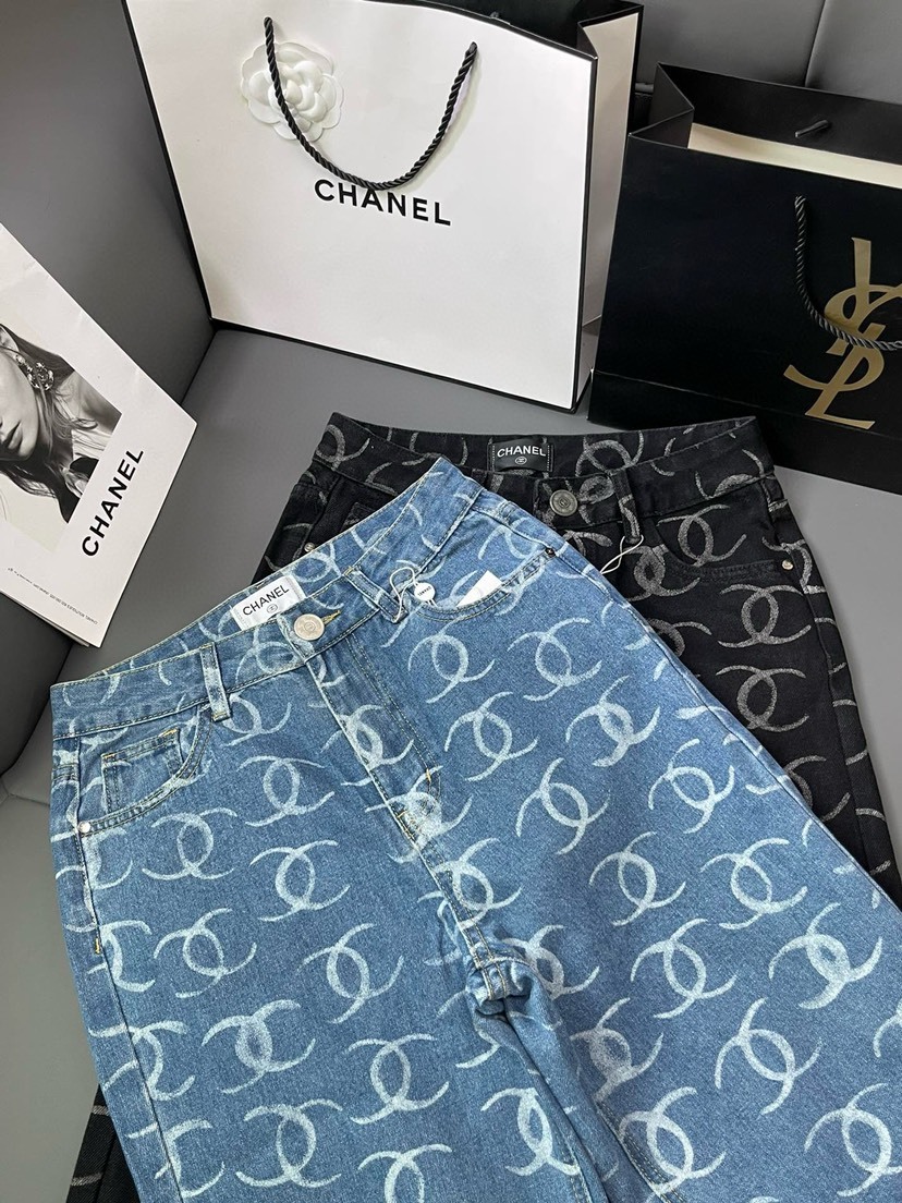 CHNEL Fragrance Full Print Back Pocket Beaded Trousers