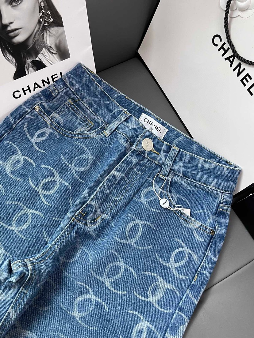 CHNEL Fragrance Full Print Back Pocket Beaded Trousers