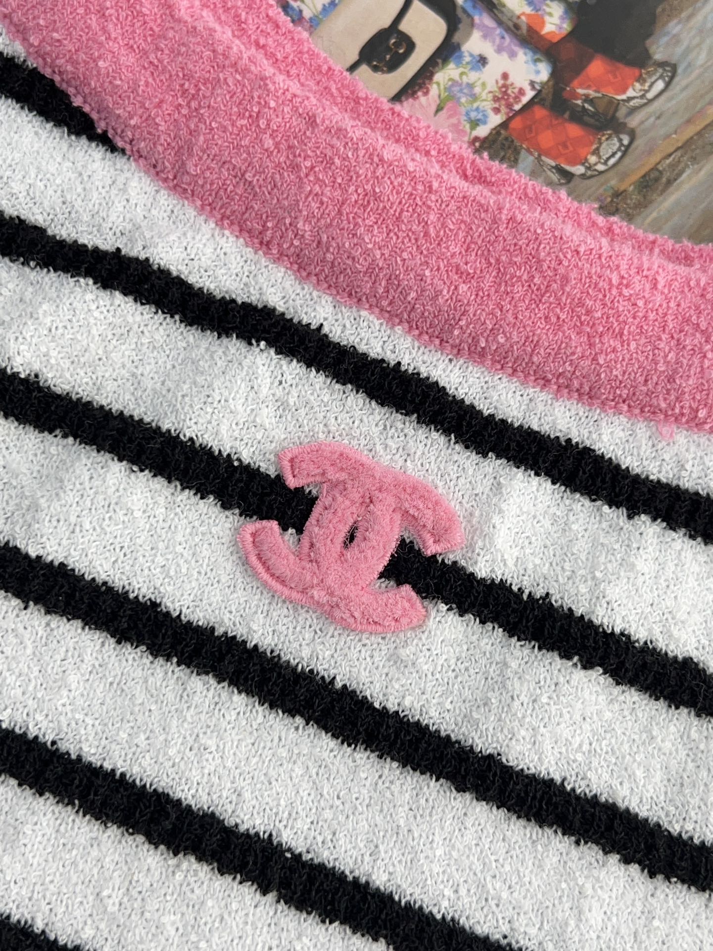 CHNEL pink and black striped color clash dress