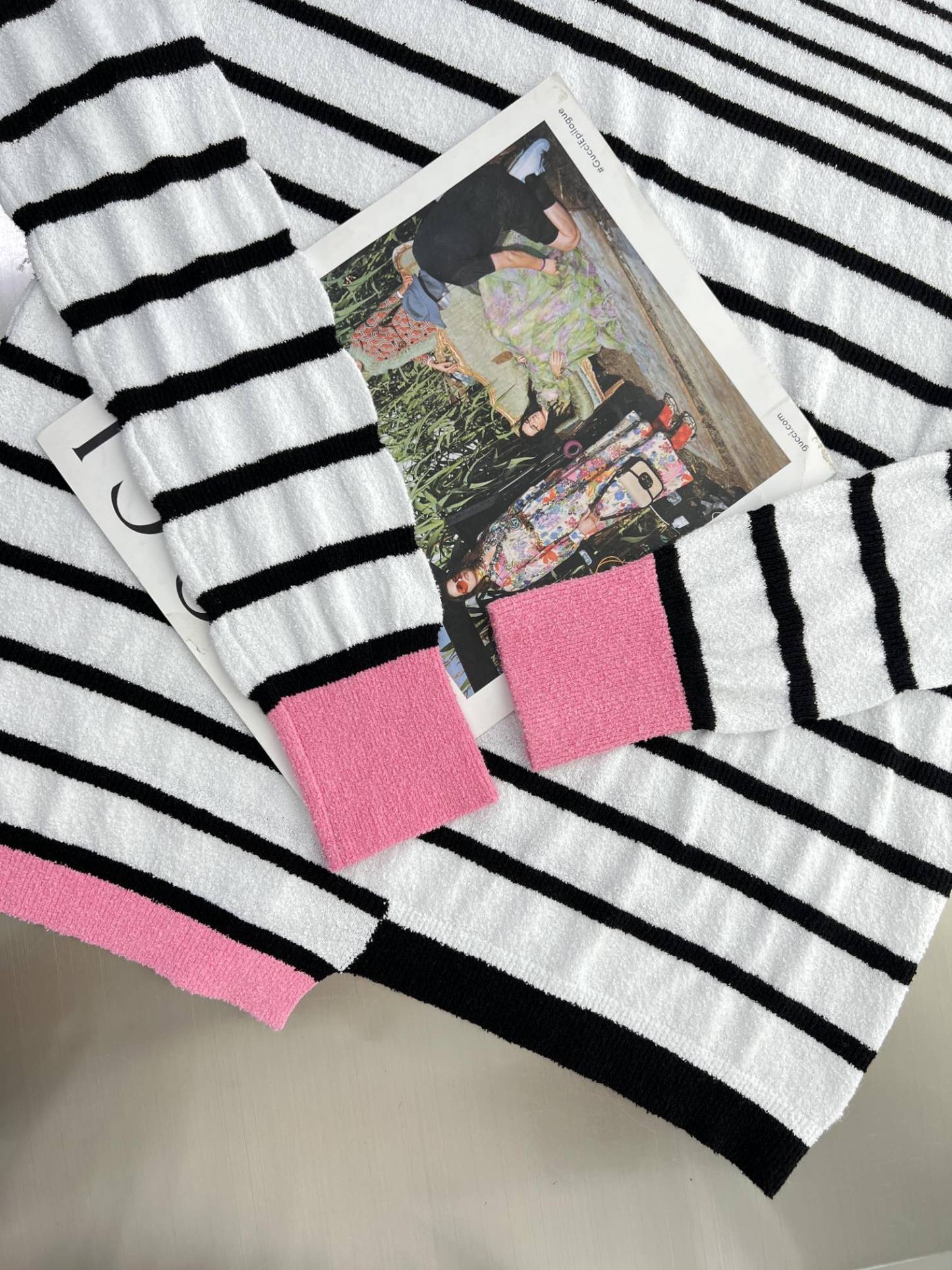 CHNEL pink and black striped color clash dress